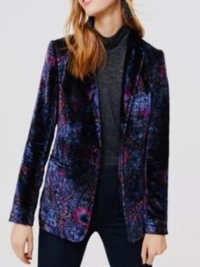LOFT Crushed Velvet Paisley Floral Blazer